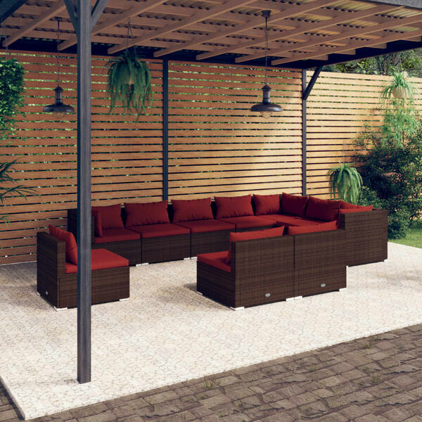 vidaXL 10-delige Loungeset met kussens poly rattan bruin