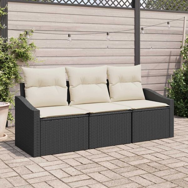 vidaXL Tuinbankenset met kussen 3 pcs Zwart en Wit poly rattan
