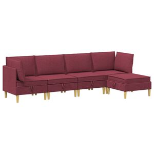 vidaXL Woonkamer Meubelset met kussen met opslag 5 pcs Wijnrood Stof