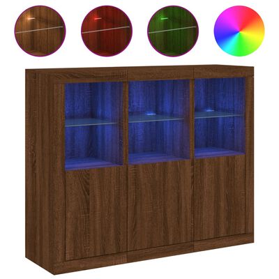 vidaXL Dressoirs met LED-verlichting 3 st bewerkt hout bruineikenkleur