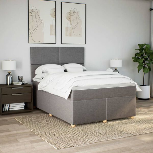 vidaXL Boxspring met matras stof taupe 140x190 cm