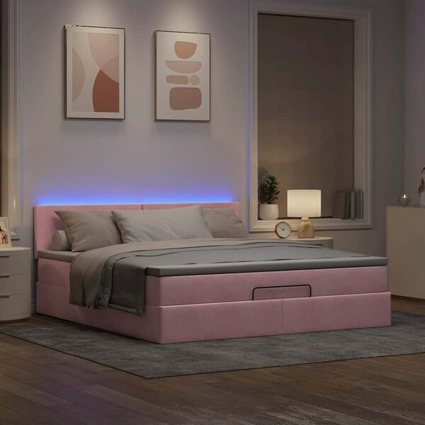 vidaXL Bed poef met matras en LED's 180x200 cm fluweel roze