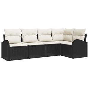 vidaXL Tuinbankenset met kussen 5 pcs Zwart en Wit poly rattan
