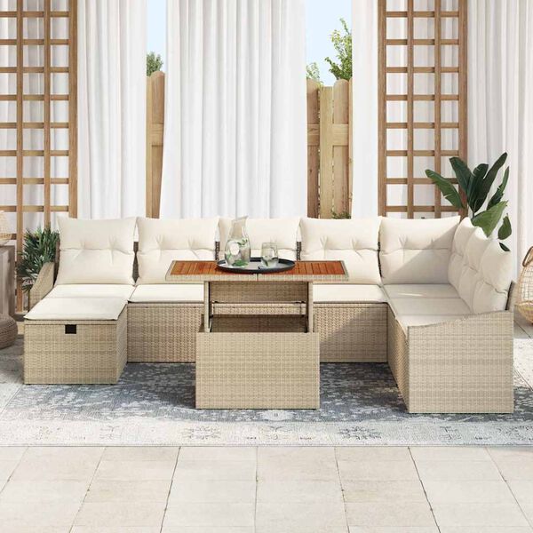 vidaXL Tuin Sofa Set 9 pcs Beige poly rattan