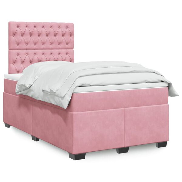 vidaXL Boxspring met matras fluweel roze 120x200 cm