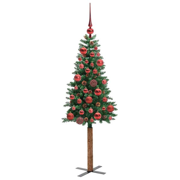 vidaXL Slanke Kerstboom Groen 150 cm PVC en massief dennenhout