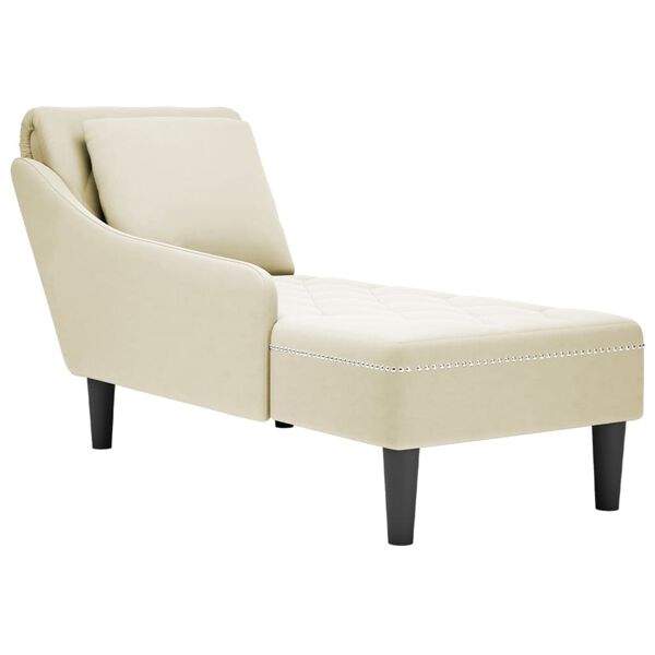 vidaXL Chaise longue met kussen&rechterarmleuning fluweel cr&egrave;mekleurig