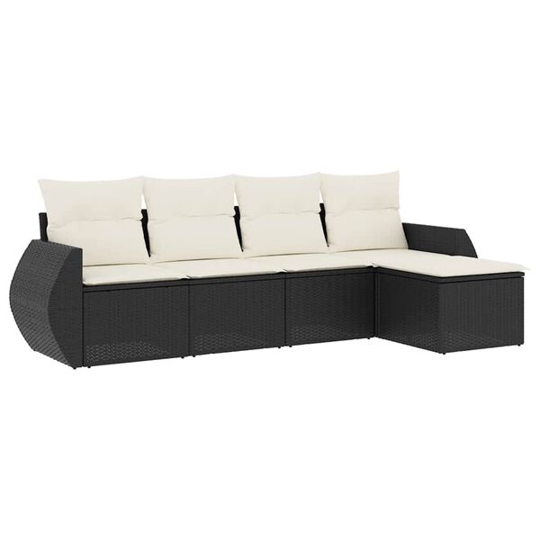 vidaXL 5-delige Loungeset met kussens poly rattan zwart