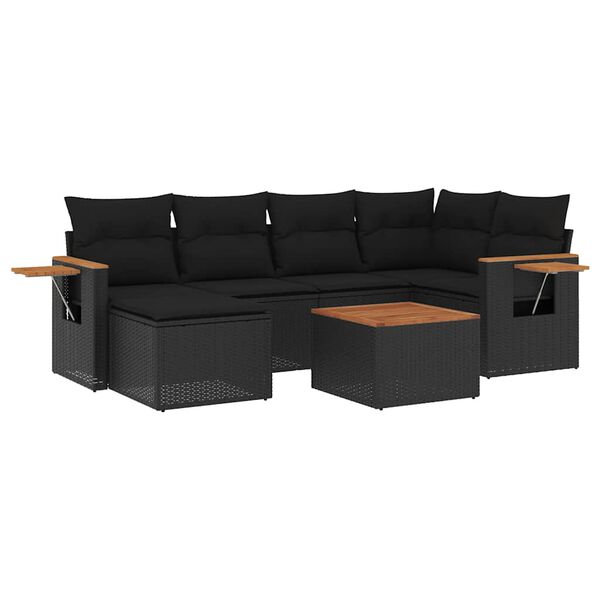 vidaXL 7-delige Loungeset met kussens poly rattan zwart
