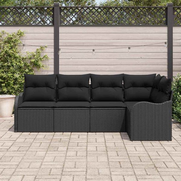 vidaXL Tuin Sofa Set met opslag 5 pcs Zwart poly rattan