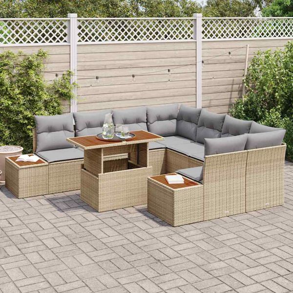 vidaXL Tuin Eetset met kussen 9 pcs Beige en Grijs