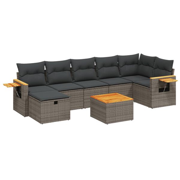 vidaXL 8-delige Loungeset met kussens poly rattan grijs