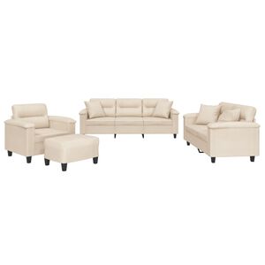 vidaXL 4-delige Loungeset met kussens microvezelstof beige