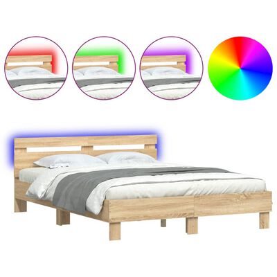 vidaXL Bedframe met hoofdeinde en LED sonoma eikenkleurig 140x200 cm