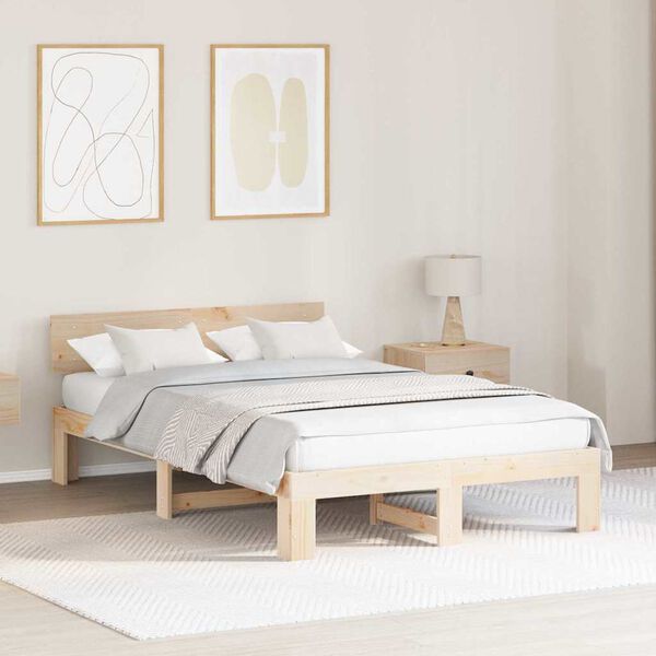 vidaXL Bedframe met hoofdeinde Naturel 140 x 190 cm Massief grenenhout