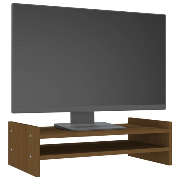 vidaXL Monitorstandaard 50x27x15 cm massief grenenhout honingbruin