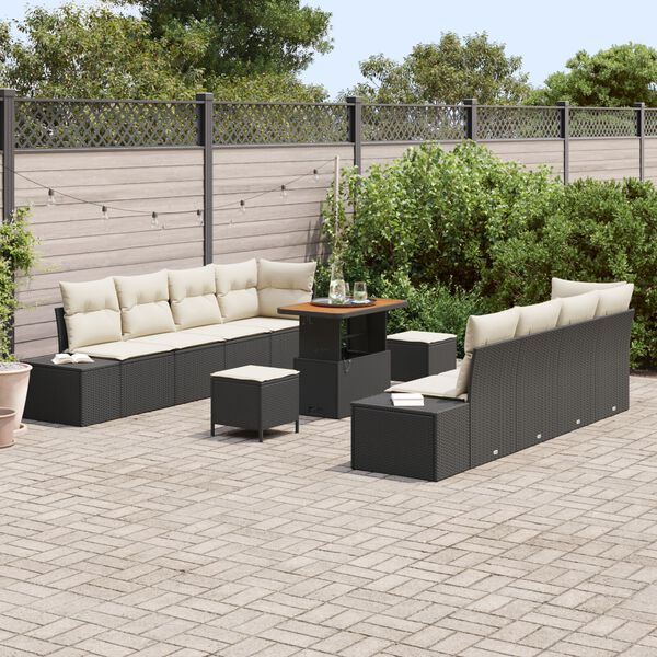 vidaXL Tuin Sofa Set met kussen met opslag 11 pcs Zwart en Cr&egrave;me