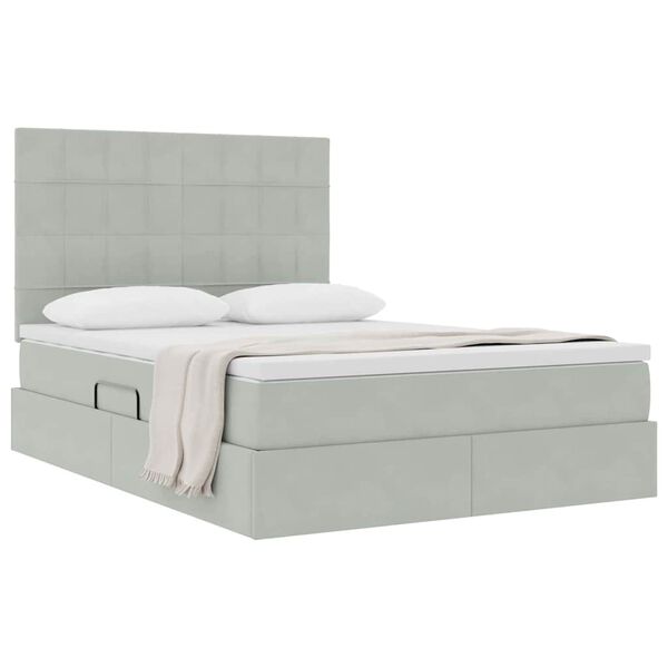 vidaXL Opslag bed met matras Lichtgrijs 140 x 190 cm Fluweel