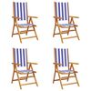 vidaXL Verstelbare klapstoelen, 4 stuks, blauw-witte stof en massief hout.