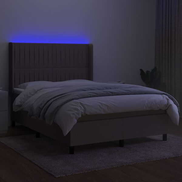 vidaXL Boxspring met matras en LED stof taupe 140x200 cm