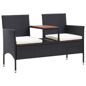 vidaXL Tuinbank 2-zits met tafeltje 143 cm poly rattan zwart