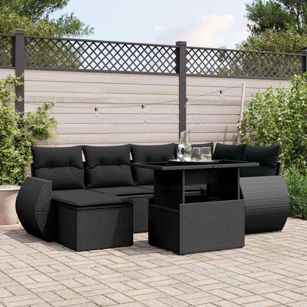 vidaXL 7-delige Loungeset met kussens poly rattan zwart