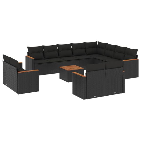 vidaXL 13-delige Loungeset met kussens poly rattan zwart
