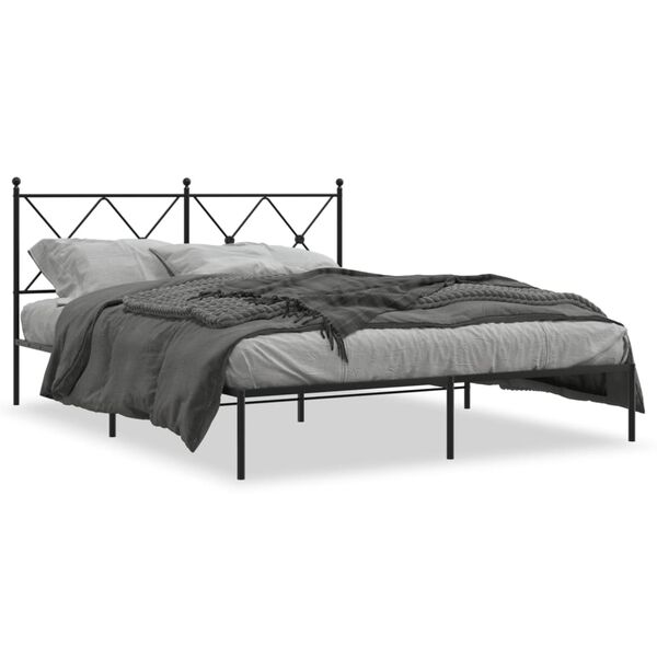 vidaXL Bedframe met hoofdbord metaal zwart 150x200 cm