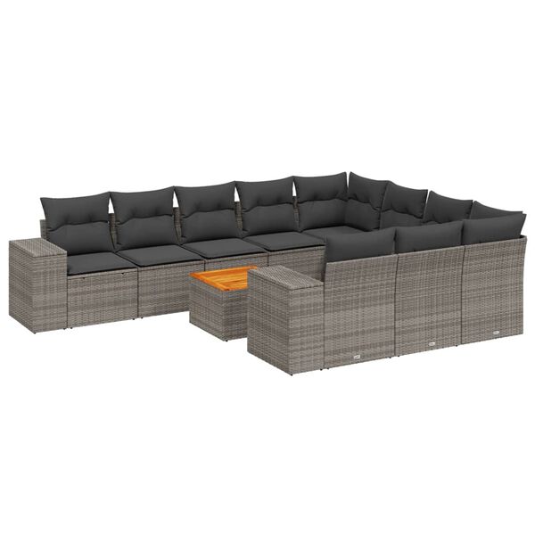vidaXL 11-delige Loungeset met kussens poly rattan grijs