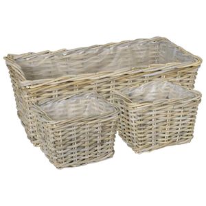 vidaXL Plantenmand met opslag GENDT 3 st Natuurlijk grijs Kubu Rattan