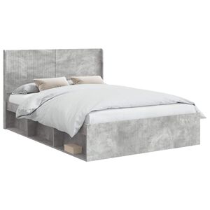 vidaXL Bedframe met opbergruimte en hoofdbord Betongrijs 135 x 190 cm