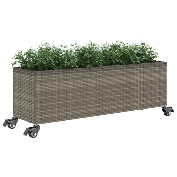 vidaXL Plantenbakken met wielen 2 st 107x32x38 cm poly rattan grijs