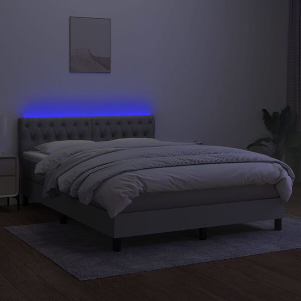 vidaXL Boxspring met matras en LED stof lichtgrijs 140x190 cm
