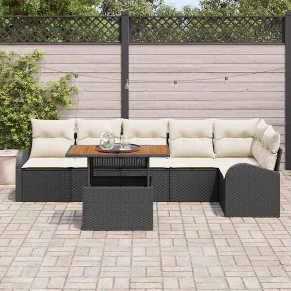 vidaXL Tuin Sofa Set met kussen 7 pcs Zwart en Cr&egrave;me
