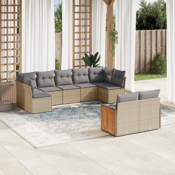vidaXL 9-delige Loungeset met kussens poly rattan beige