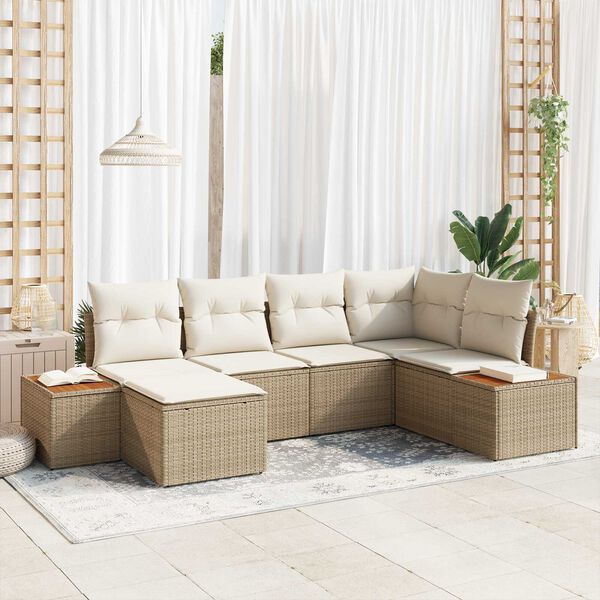 vidaXL Tuin Sofa Set met kussen 6 pcs Beige en Cr&egrave;me Poly Rattan
