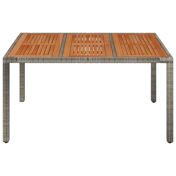 vidaXL Tuintafel met houten blad 150x90x75 cm poly rattan grijs