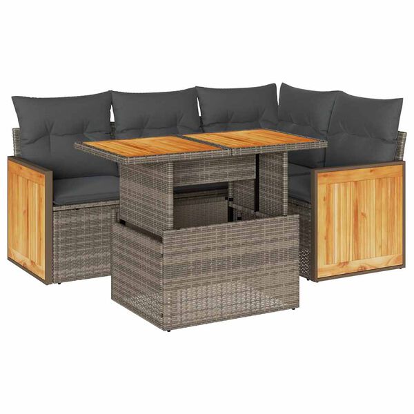 vidaXL 5-delige Loungeset met kussens poly rattan acacia grijs