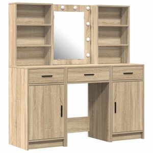 vidaXL Make-up tafel set met LED 3 st Sonoma Eiken Bewerkt hout