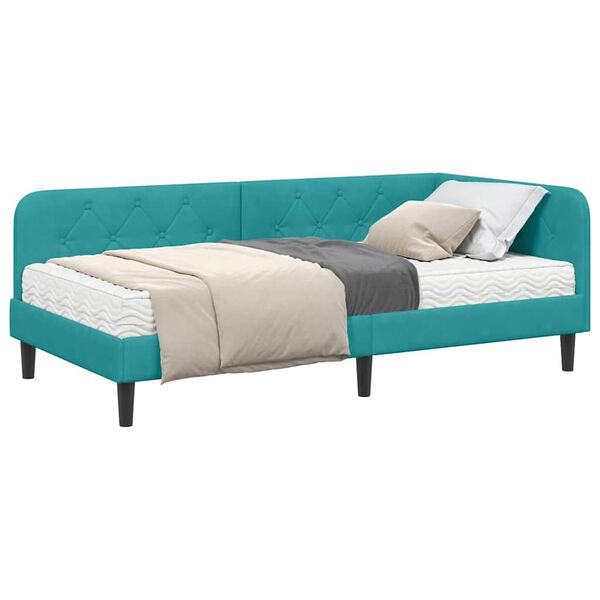 vidaXL Hoekbedframe met matras Turquoise 90 x 190 cm Fluweel