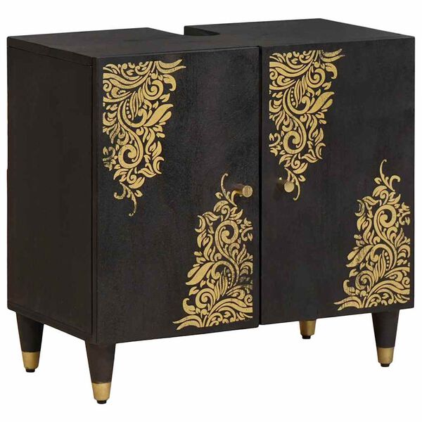 vidaXL Badkamerkastenset met lade 3 pcs Zwart Massief Mango Hout