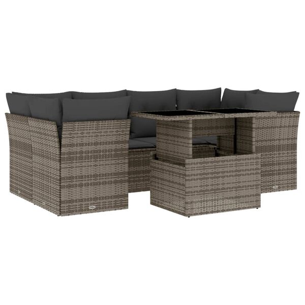 vidaXL 7-delige Loungeset met kussens poly rattan grijs