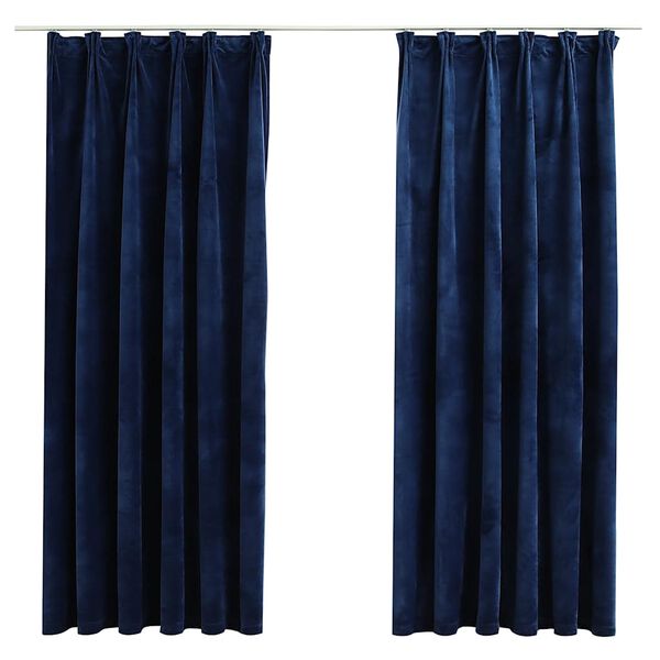 vidaXL Gordijnen verduisterend 2 st met haken 140x175 cm fluweel blauw
