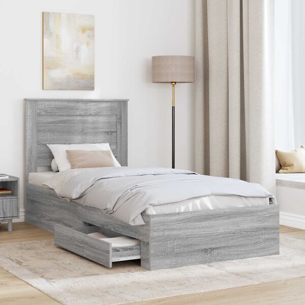 vidaXL Bedframe Grijs Sonoma en Zilver 75 x 190 cm Bewerkt hout