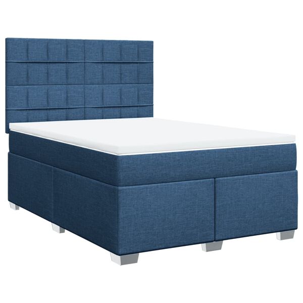 vidaXL Boxspring met matras stof blauw 140x190 cm