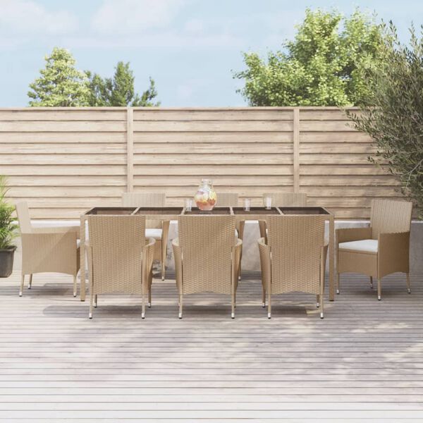 vidaXL 9-delige Tuinset met kussens poly rattan beige
