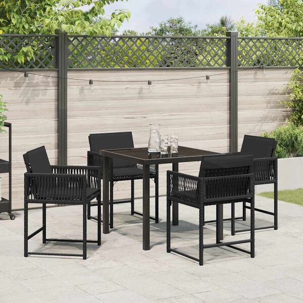 vidaXL Tuin eettafelset 5 pcs Zwart poly rattan