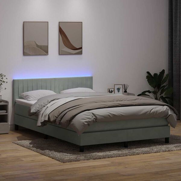 vidaXL Boxspring met matras en LED fluweel lichtgrijs 140x220 cm