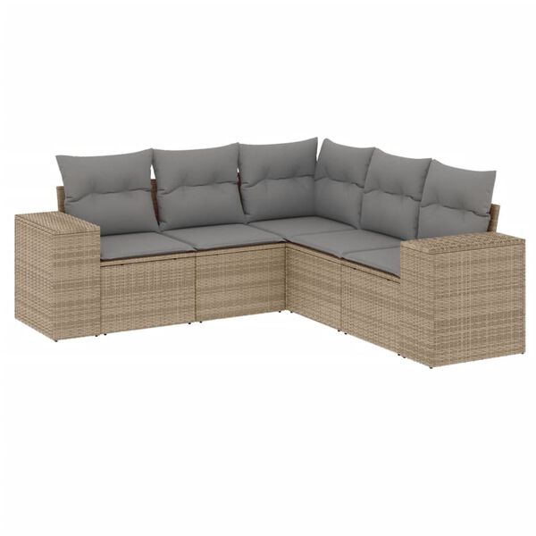 vidaXL 5-delige Loungeset met kussens poly rattan beige