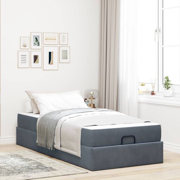 vidaXL Bedframe met matras met matras 2 pcs Dim Grijs Fluweel